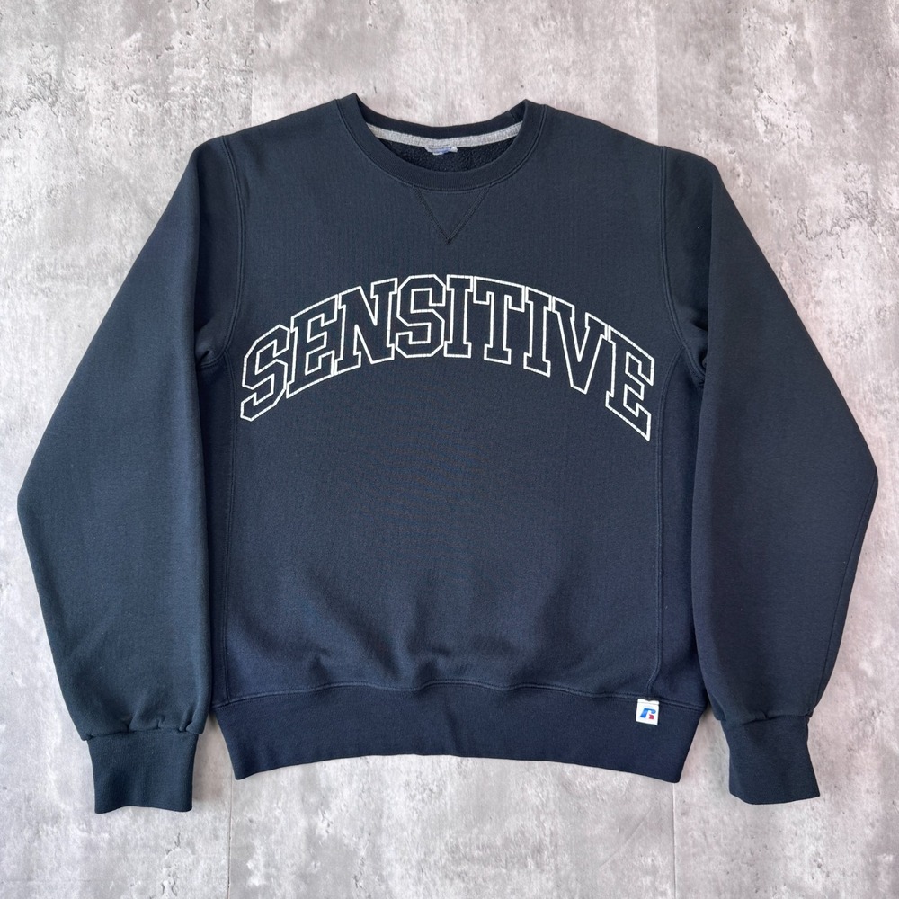 Vintage Sensitive Sweatshirt Mens Small Black Athletic Pullover Russell Y2K